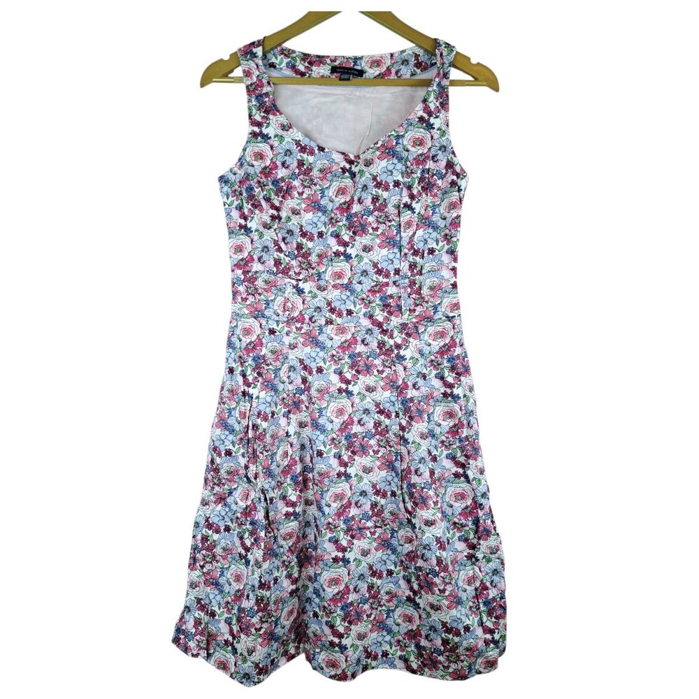 Tommy Hilfiger Women 100% Cotton Floral Dress Sleeveless Size 6 Fit And Flare